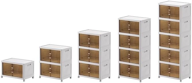 416 QT / 104 Gal Stackable Collapsible Storage Bins with Magnetic Doors & Wheels - Space-Saving Plastic Organizer Cabinet for Closet, Office, Home (White)