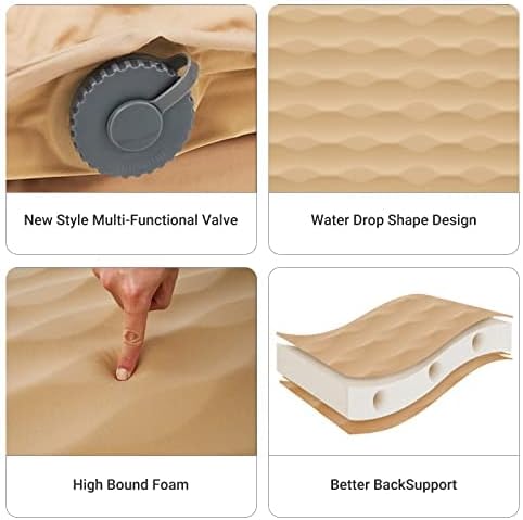 KingCamp Self Inflating Sleeping Pad, R 7.9 Air & Foam Sleeping Pad for Camping, 3" Thick Single Camping Mattress with 3D Sidewalls & Wave Surface Cut for Outdoor Tent Cot Car, PVC Free (Khaki)