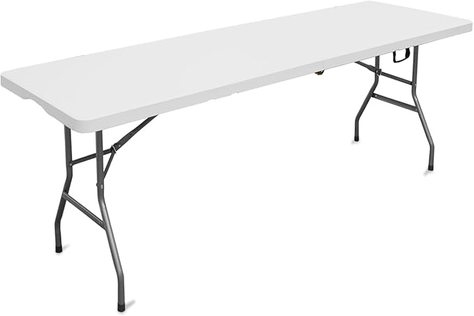 8Ft Folding Table,Sturdy Outdoor Folding Table, Perfect for Camping Picnics Parties Durable Foldable Table with Easy Setup Ideal Portable Folding Tables for Indoor & Outdoor Use