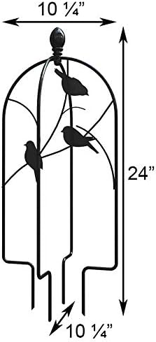 Panacea 84492 Perching Birds Folding Pot Trellises, 24" H, Pack of 3 – Black Metal Trellis with Bird Design for Small Plants, Adjustable Arcs, Easy Storage, Durable Outdoor Plant Support
