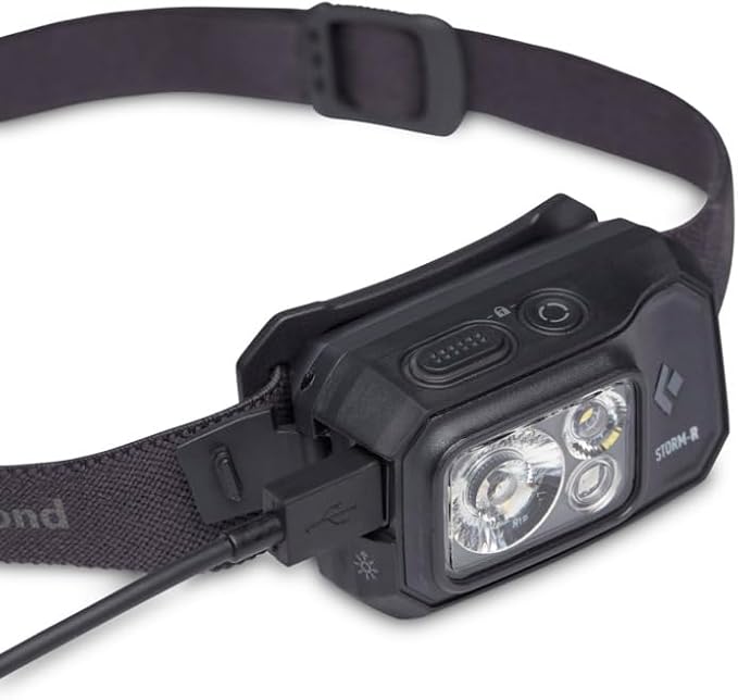 BLACK DIAMOND Storm 500-R Rechargeable LED Headlamp, Waterproof and Dimmable for Camping, Hiking, Running, Hunting, Work with Red Light Headlamp Mode, Black