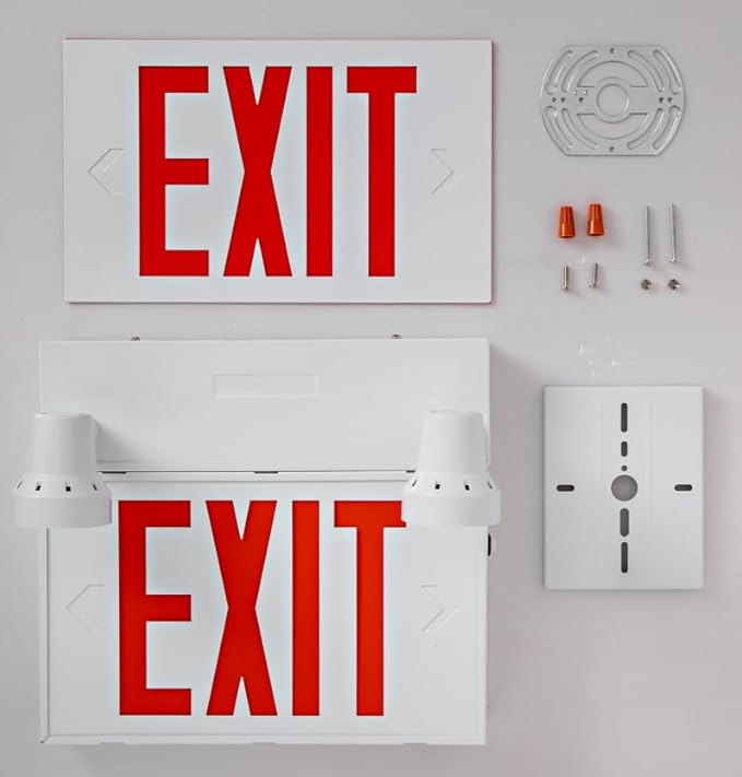 TANLUX Steel Exit Sign with Remote Capabilities, 36 Watt Battery Pack, AC 120-347V Input, Commercial Battery Unit Emergency Lights with 2 by 2 watts Head, Up To 4 Hours Emergency Duration Time