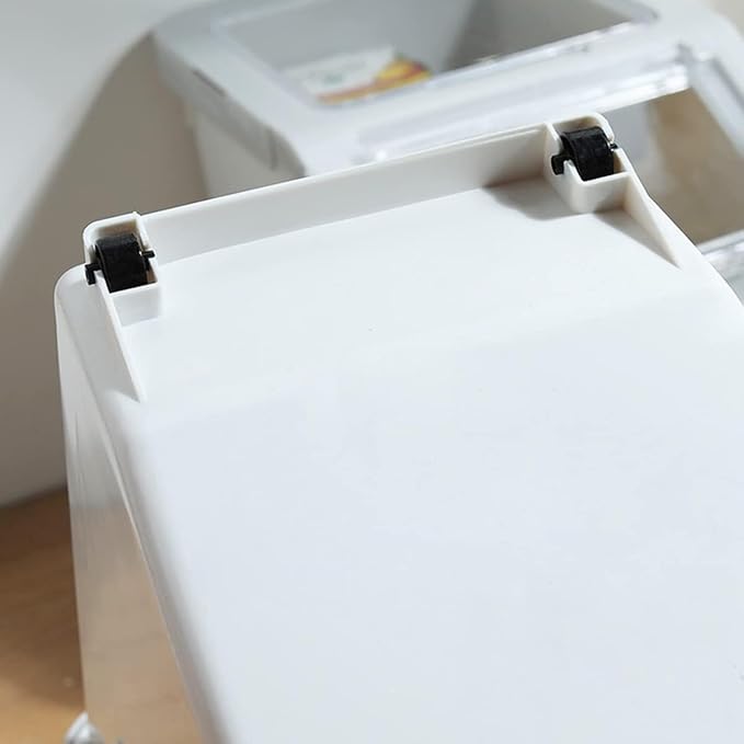 RUIAN Pet Food Storage Container, 22lb Grain Storage Barrels Sealed Bucket on Wheels Dog Cat Dry Food Bin Rice Flour Boxes with Scoop and Measuring Cup, Gray & Pink 2Pcs