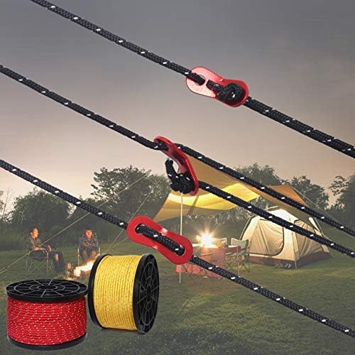 Hikeman 50m Reflective Guyline Solid Braid Nylon Camping Rope with Aluminum Adjuster Cord Tensioner Tent Accessory for Outdoor Travel,Hiking,Backpacking and Water Activities (Army Green, 4mm)