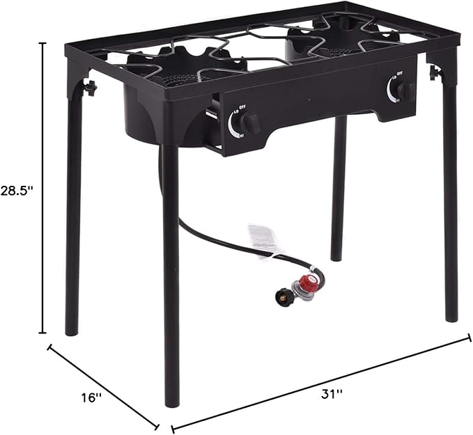 Happygrill Camping Stove Outdoor, High Pressure 2 Burner Propane Gas Camp Stove w/Detachable Legs, 150,000-BTU Output, 0-20 PSI Regulator, Portable Camping Burner Picnic Cookout