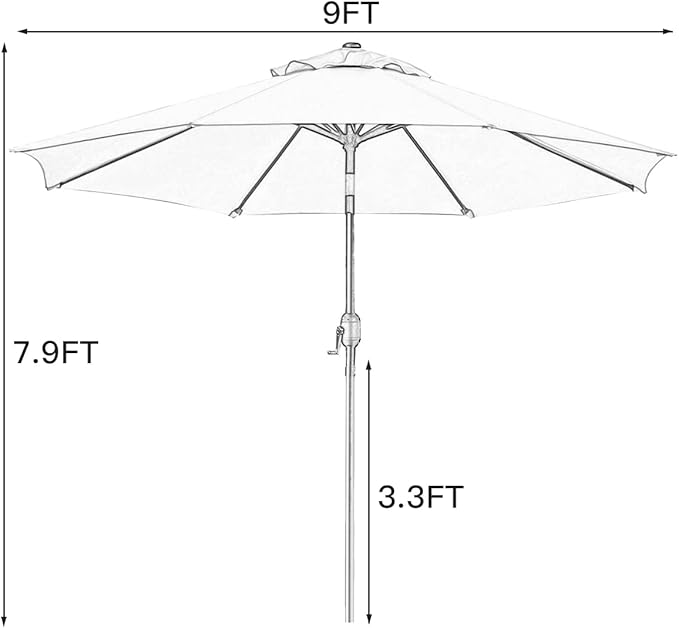 Sunnyglade 9' Patio Umbrella Outdoor Table Umbrella with 8 Sturdy Ribs