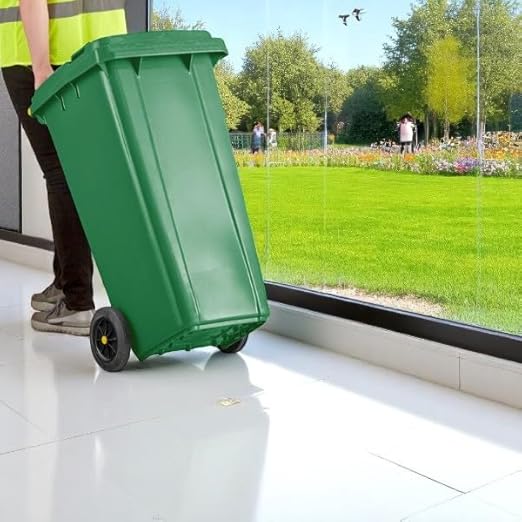 PRO&Family Wheeled Outdoor Trash Can Garbage Can Garage Trash Can for Restaurants/Hospitals/Offices/Back of House/Warehouses/Home (Green, 32 Gallon)