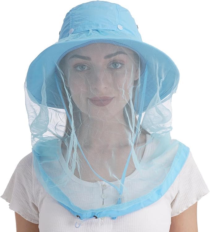 USHAKE Head Net Hat, Safari Hat Sun Hat Bucket Hat with Hidden Net Mesh