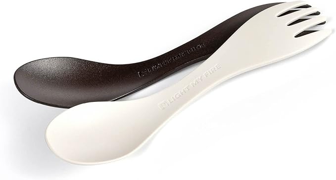 Light My Fire Spork Little Colored Sporks 2pack, 2-in-1 Hard Plastic Travel Spork Reusable Camping Utensils for Lunch Box Outdoor Picnic Utensil BPA Free, Cocoa/Cream