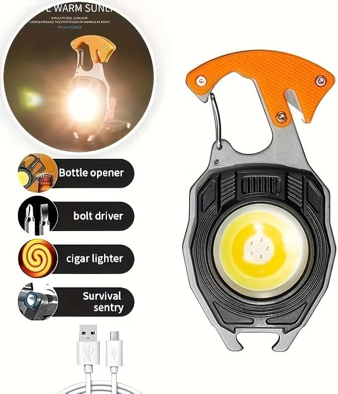 Portable Outdoor Strong Mini Lighter Multifunctional Floodlight with Rechargeable USB Charging,Emergency Tool Magnetic Base, Whistle, Screwdriver, Seat Belt Cutter for Camping Fishing Hiking (4)