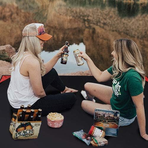 Odoland Beach Blanket Picnic Blanket, 43" x 63" SandProof Waterproof Outdoor Pocket Blanket with Portable Bag, Foldable Lightweight Sand Free Quick Drying Beach Mat for Hiking Camping Travel, Black