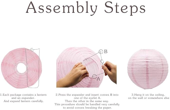 Round Chinese Paper Lanterns Decorative 15pcs Wedding Birthday Party Valentine's Day Baby Showers Decoration (Pink)