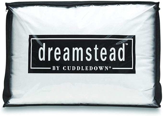 Cuddledown Dreamstead Premium Sleeping Pillow| European White Duck Down | 600 Fill Power | 300 Thread Count 100% Cotton Shell | Damask Striped | Hypoallergenic | Handcrafted | Queen - Medium