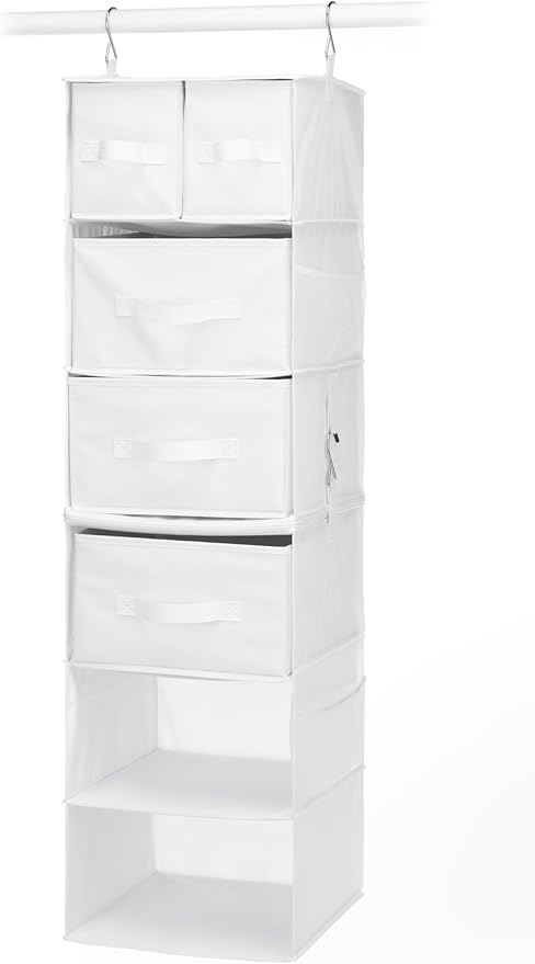 Whitmor Multi-Functional Hanging Organizer with Drawer Inserts- 5 Section - Closet Organizer - White