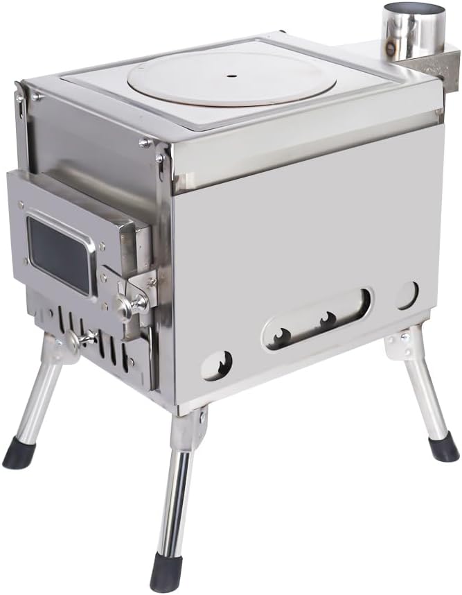 Outdoor Camping Stove Portable Stainless Steel Tent Stove With Chimney Pipe for Outdoor Cooking Backpacking BBQ Hiking Picnic