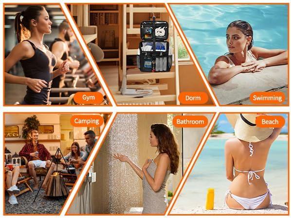 CUBETASTIC Shower Caddy Portable Mesh Shower Tote for Bathroom, Gym, Travel, Camping - Quick Dry Hanging Organizer Toiletry Bag with Handle for College Dorm Room, Men & Women (A# Black, 9.8")