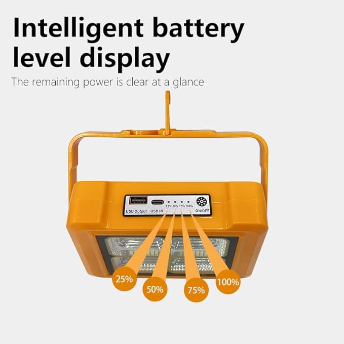 Portable LED Solar Rechargeable Work Light IP66, 6 Lighting Modes, Rechargeable Floodlight for Outdoor Power Outage Emergency, Bicycle Maintenance, Camping Hiking, Family Emergency Lights