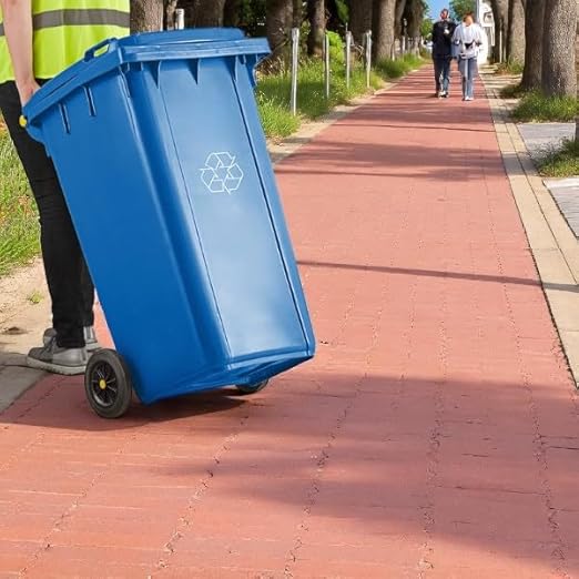 PRO&Family Wheeled Outdoor Trash Can Garbage Can Garage Trash Can for Restaurants/Hospitals/Offices/Back of House/Warehouses/Home (Blue, 50 Gallon)