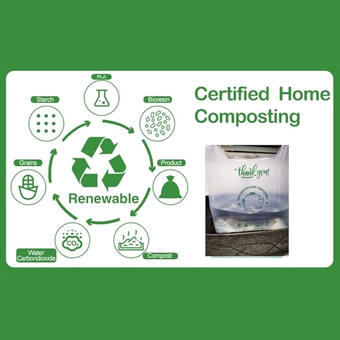 (Large) OrangeBio Certified Home Compostable Shopping Bags, 500ct, 12"x 6" x 20" (Extra Thick), Hold 20 lbs, Thank You/Grocery/Take Out/T Shirt/To-Go Bags for Retail, Grocery Store