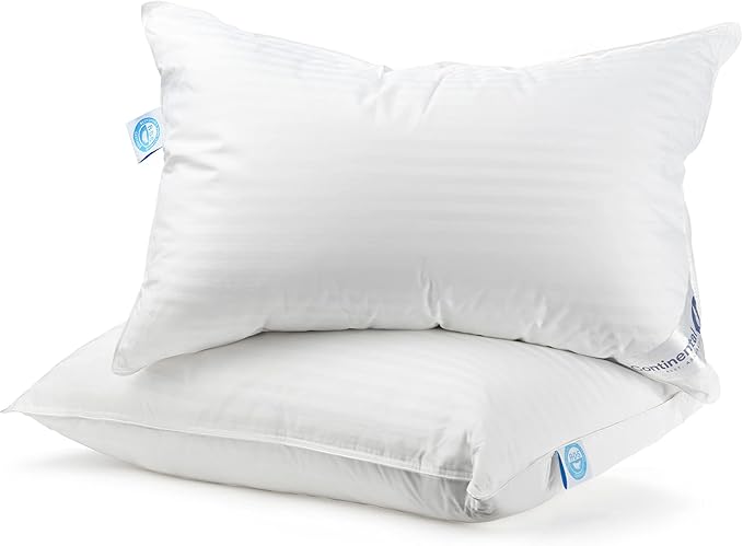 Continental Bedding | Serenity Goose Down Pillow | 700 Fill Power Hungarian White Down | 400TC Cotton Damask Shell | Made in USA | Medium, Standard (Pack of 2), 2 Count