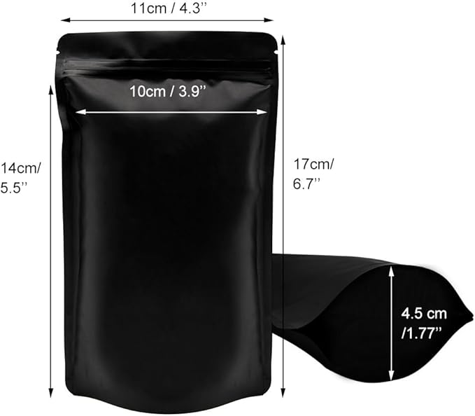 Matte Black Resealable Zip Mylar Bag Food Storage Aluminum Foil Bags Smell Proof Pouches 50pcs (4.33x6.69 in)
