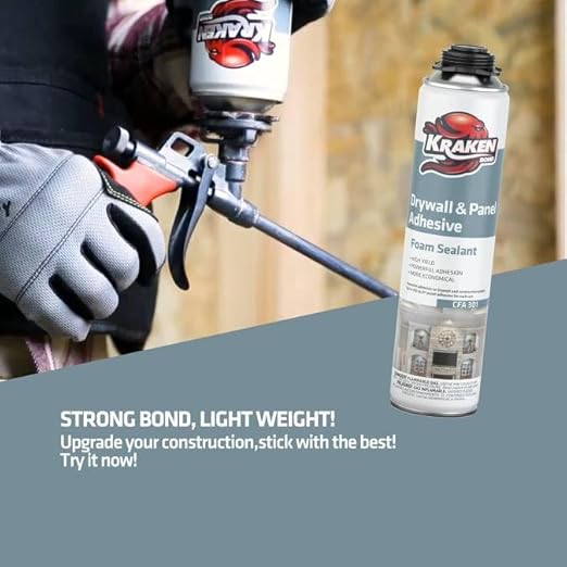 KRAKEN BOND Drywall & Panel Adhesive Foam - (12x24oz) Heavy-Duty, Fast-Curing Construction Adhesive for Concrete, Wood, and Heat Insulation Applications - Gun&Gun Cleaner Set