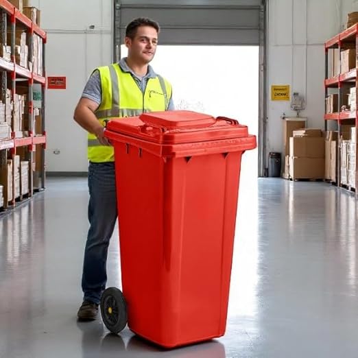 PRO&Family Wheeled Outdoor Trash Can Garbage Can Garage Trash Can for Restaurants/Hospitals/Offices/Back of House/Warehouses/Home (Red, 32 Gallon)