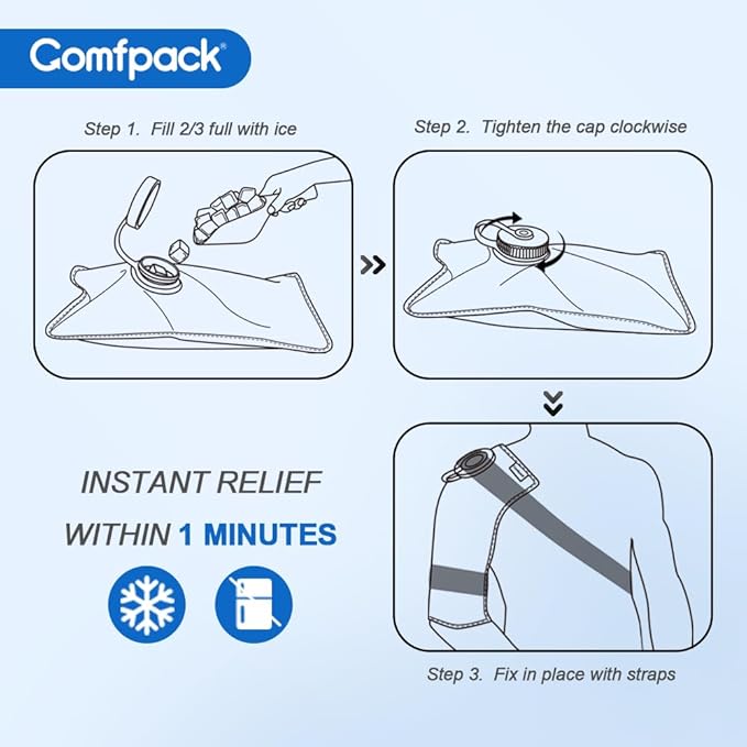 Large Refillable Ice Bag for Injuries, 14.5" x 10.6" Travel Ice Water Bag with Straps for Cold Therapy, Ice Pack Pain Relief for Swelling, Inflammation, Arthritis, Muscle