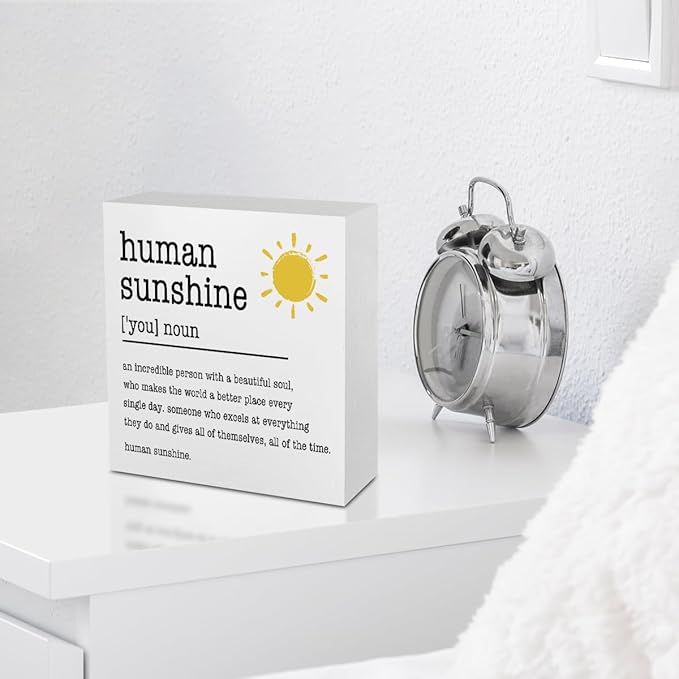 Sunshine Gifts Inspirational Office Supplies Human Sunshine Gift Decor White Wooden Box Sign Motivational Appreciation Gifts for Teacher Coworker Doctor Cubicle Accessories Home Table Decorations