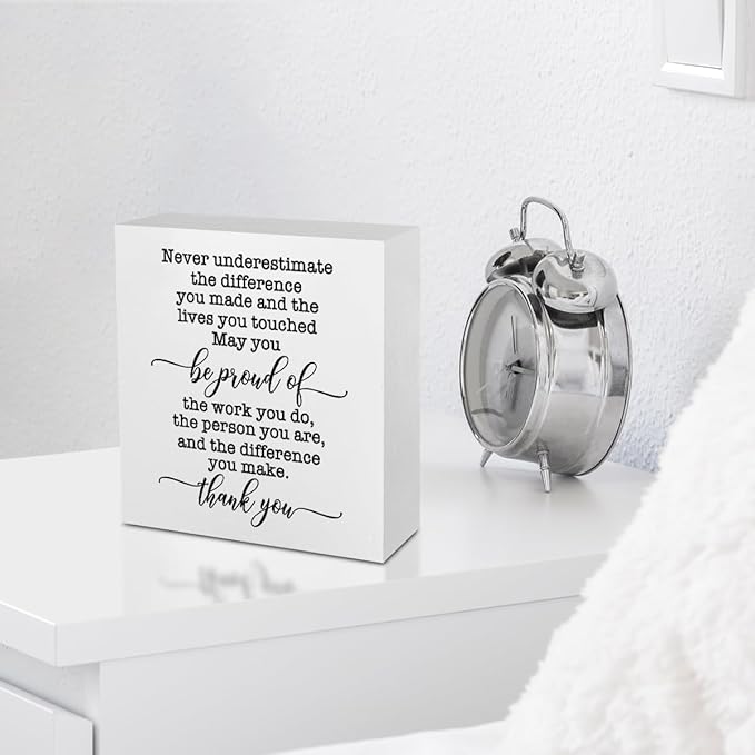 Inspirational Retirement Gift Office Supplies Rustic Desk Decor White Wooden Box Sign Positive Thank You Farmhouse Wood Plaque Coworker Leaving Cubicle Accessories Home Shelf Decorations