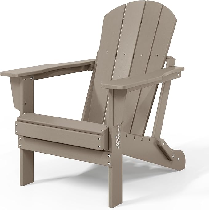 WestinTrends Malibu HDPE Outdoor Patio Folding Poly Adirondack Chair, Weathered Wood