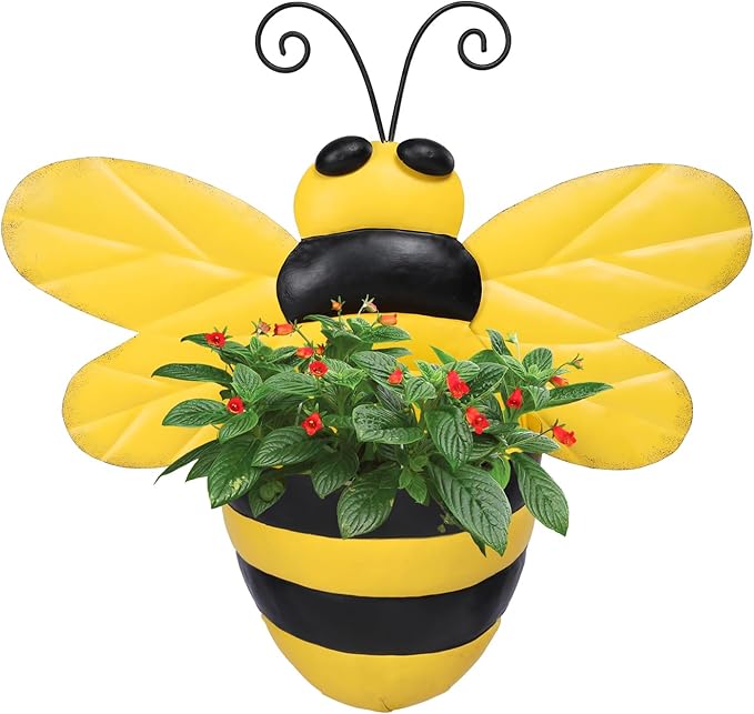 Metal Wall Planter Bee Wall Mounted Planters Small Flower Pot with Drainage for Indoor Outdoor Farmhouse Hanging Planter Succulent Plant Container Vertical Garden Yard Decor