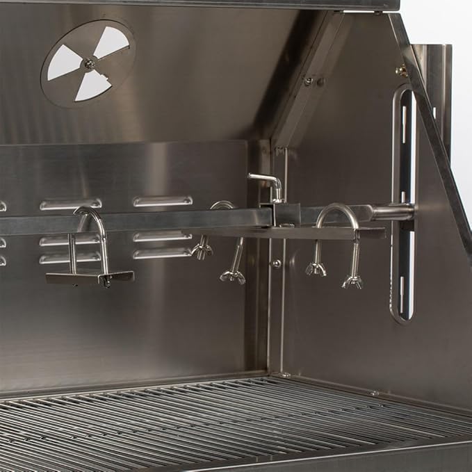 Ash & Ember 25 Watt Stainless Steel BBQ Rotisserie Grill, Rated 125 LB for Medium Game, Hood with Viewing Window, Portable Electric Outdoor Roaster with Dual Prongs, Single Leg Bracket, and Spine Fork