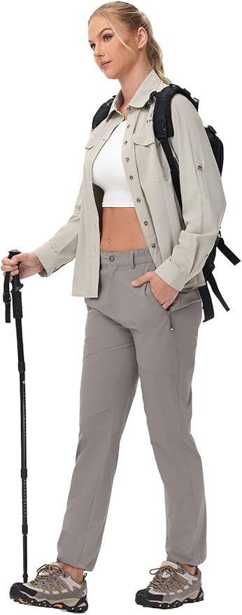 TBMPOY Women's Lightweight Hiking Pants Water Resistant Quick Dry Travel Work Outdoor Fishing Pants Zipper Pockets