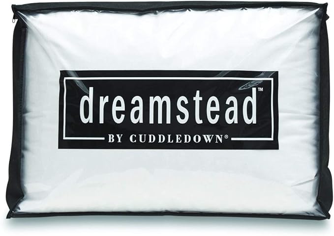 Cuddledown Dreamstead Premium Sleeping Pillow| European White Duck Down | 600 Fill Power | 300 Thread Count 100% Cotton Shell | Damask Striped | Hypoallergenic | Handcrafted | Standard – Soft/Thin