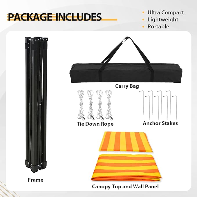 EAGLE PEAK Flex Compact 4x4 Pop-up Canopy Changing Room, Portable Privacy Dressing Room for Indoor Fashion Photoshoots, Camping, or Pool, Yellow/Orange