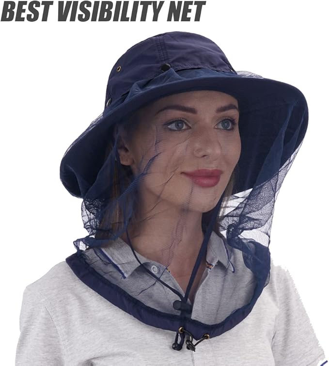 USHAKE Head Net Hat, Safari Hat Sun Hat Bucket Hat with Hidden Net Mesh