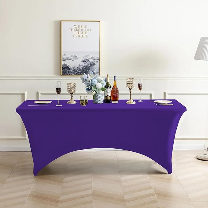 Eurmax USA Rectangular Fitted Spandex Table Covers 4ft Tablecloth Wedding Event Patio Table Decorations Stretch Table Cover for 4ft Folding Table (Purple,2 Pack)