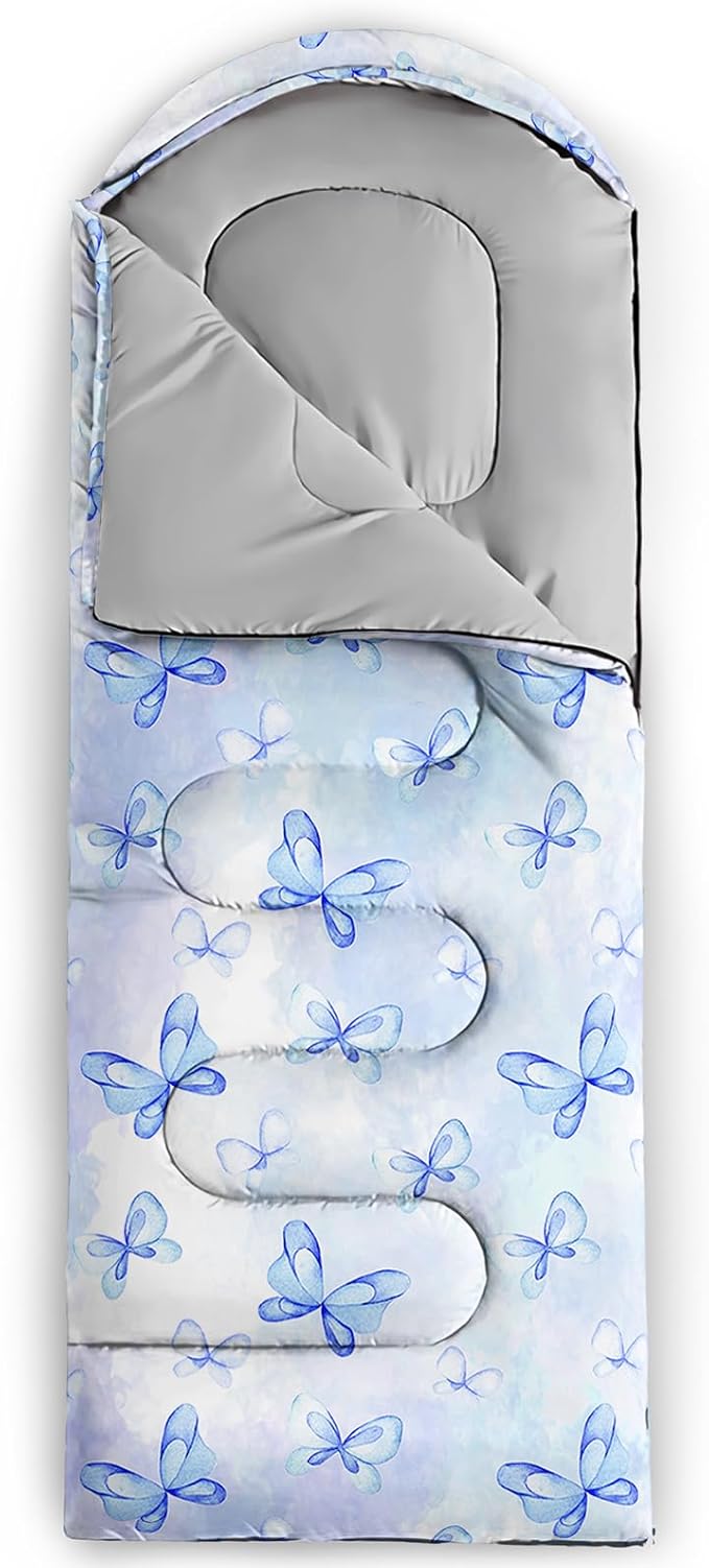 AILONEN Pink Lovely Rabbit Sleeping Bag for Girls Kids Adults,Warm and Cool Weather,Lightweight,Waterproof Backpacking,Cartoon Flowers Printed Bunny Sleeping Bag for Camping