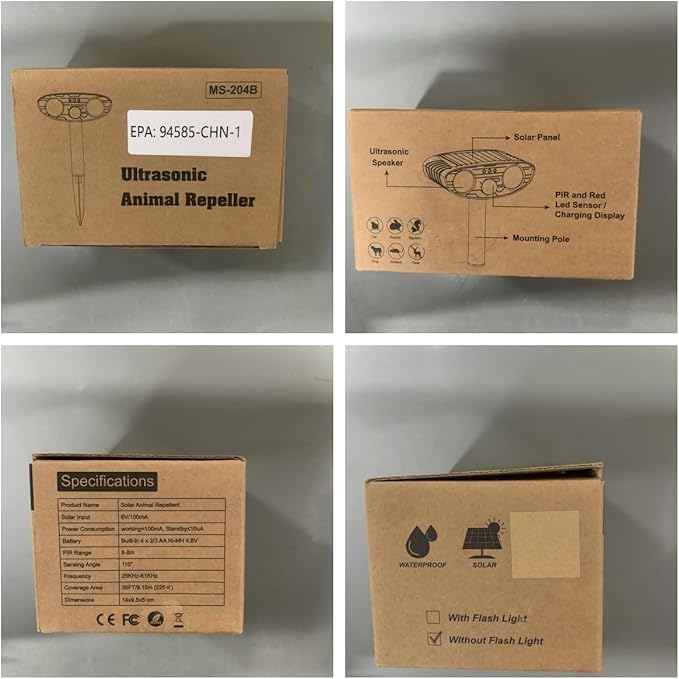 Solar Ultrasonic Animal Repeller Outdoor Cat Repellent Deer Repeller with Strobe Light,Waterproof Animal Deterrent Devices for Rabbit Raccoon Squirrel Dog Coyote Rodent Skunk Repellent for Yard Garden