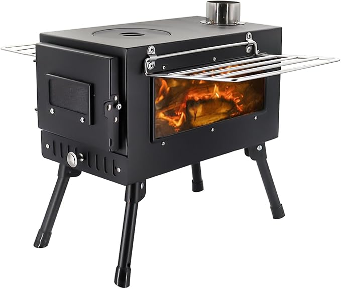 outdoor Camping Stove Portable Tent Keep Warm Stove With Chimney Pipe Camping Accessories Backpacking BBQ Hiking Picnic Outdoor Cooking Tools