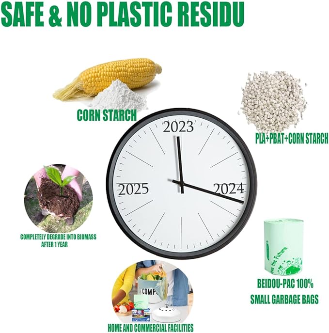 1-2 Gallon Flap Tie Compostable Trash Bags, 300 Count Small Compost Bags, Biodegradable Kitchen Garbage Bags, Food Scrap Waste Bags for Countertop Bin, ASTM D6400, US BPI Certified