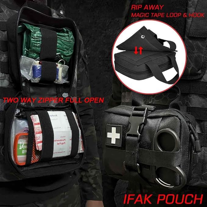 Tactical Ifak Trauma Kit - Emergency First Aid Bleeding Control Kit, Snake Bite & Bee Sting Supplies, Venom Extractor Pump