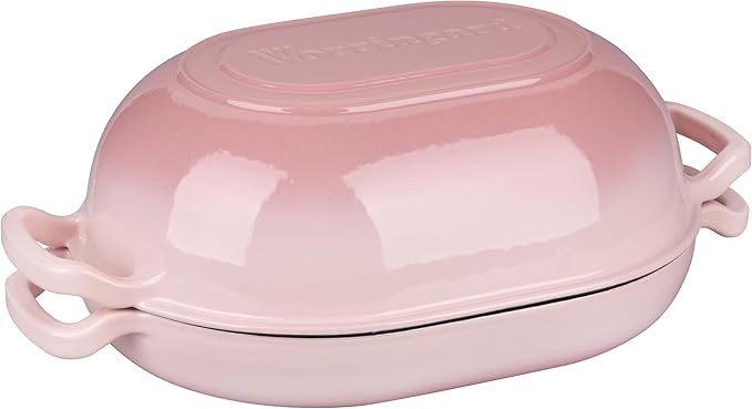 Enameled Cast Iron Sourdough Bread Oven, Dutch Oven, Loaf Cast Iron Bread Pan for Homemade Bread Baking, Meatloaf Pan with Lid, 7QT, Pink