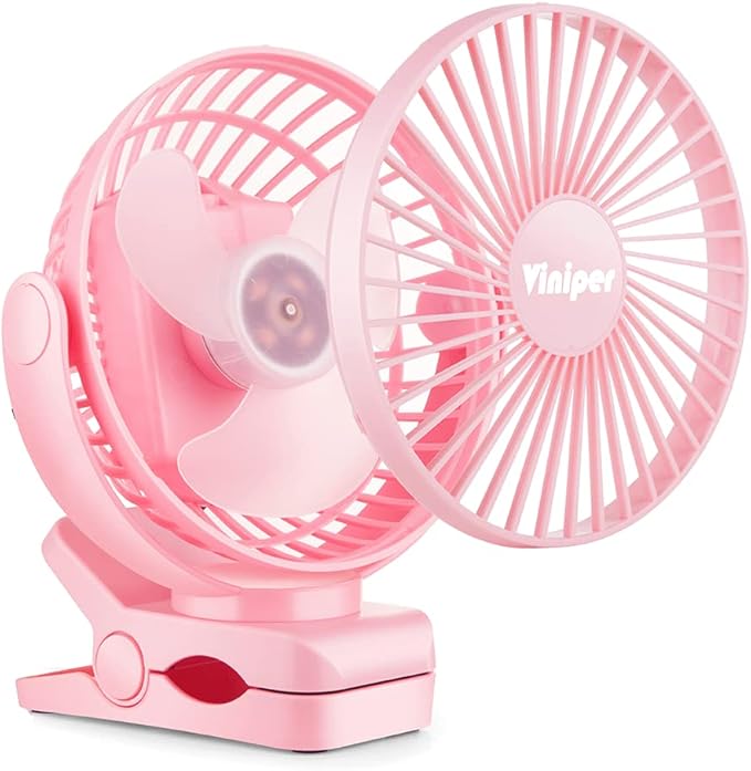 Viniper 6 inch Rechargeable Clip on Fan, 5000mah Battery Desk Fan : 360° Rotation & 3 Speeds Strong Wind Portable Fan, 8-30 Working Hours, Quiet and Powerful (Pink)