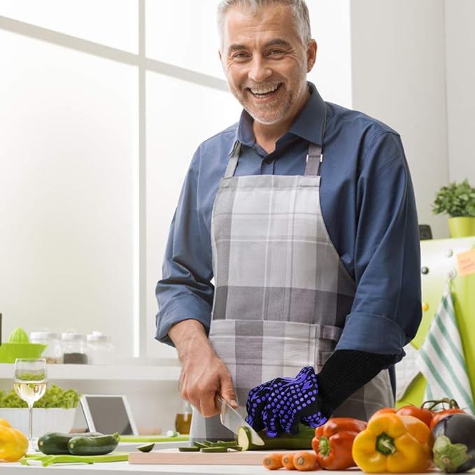 Comsmart BBQ Gloves, 1472F Heat Resistant Silicone Non-Slip Oven Mitts, Long Kitchen Gloves Perfect for Grilling, Cooking, Baking, Cutting, Blue