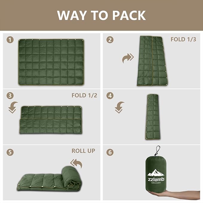 zzlamb Camping Blanket, Compact Lightweight Soft Puffy Blanket Water-Repellent, Packable Warm Quilt Down Alternative Picnic Hiking Backpacking Beach Travel RV Airplane Couch Car
