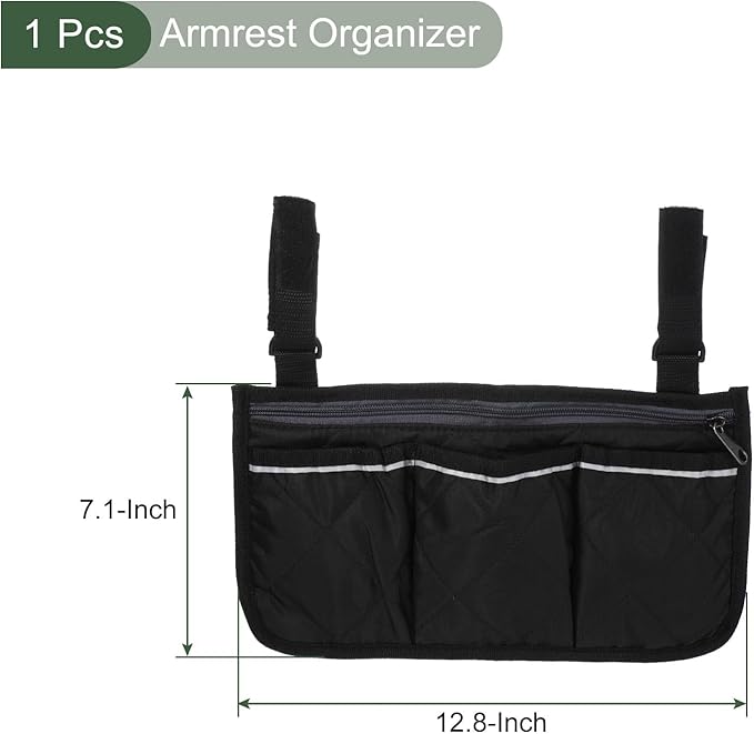 YOKIVE Armrest Organizer, Waterproof Chair Snack Storage Bag with Strap, Great for Camping Beach Daily Use (Black, 4-Pocket)