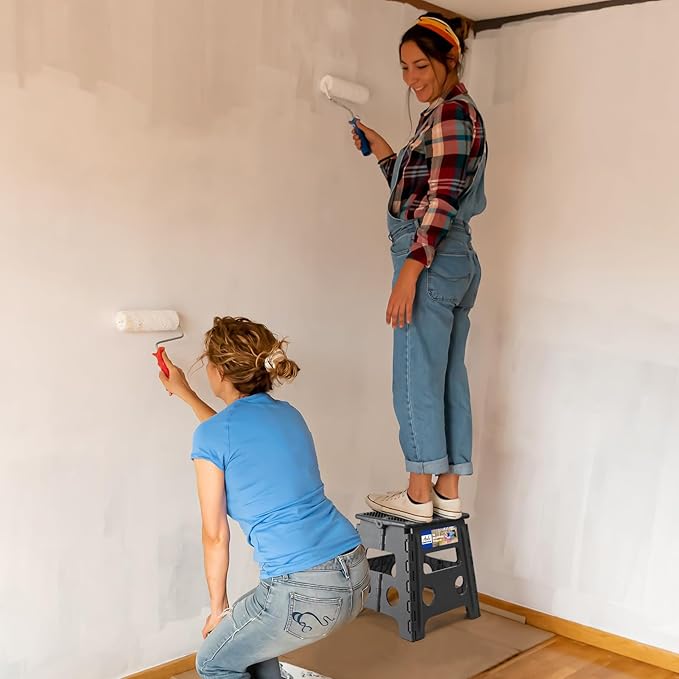 ACKO Folding Step Stool 13 inch Height Premium Heavy Duty Foldable Step Stools for Adults and Kids, Kitchen Plastic Small Collapsible Stepping Stool Hold Up to 300 LB Dot Grey (1 Pack)