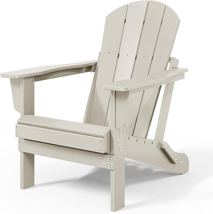 WestinTrends Malibu 2 Piece Set Outdoor Folding Poly Adirondack Chair, Sand